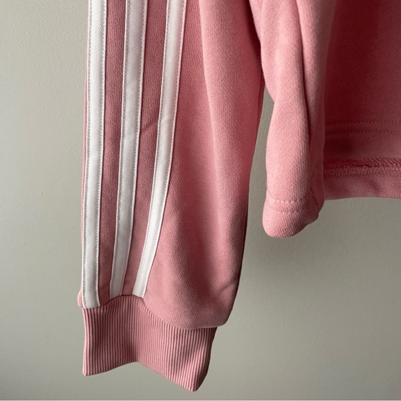 Adidas Essentials 3 Stripe Cropped Hoodie Pink Pullover Womens Size Medium - Picture 4 of 7